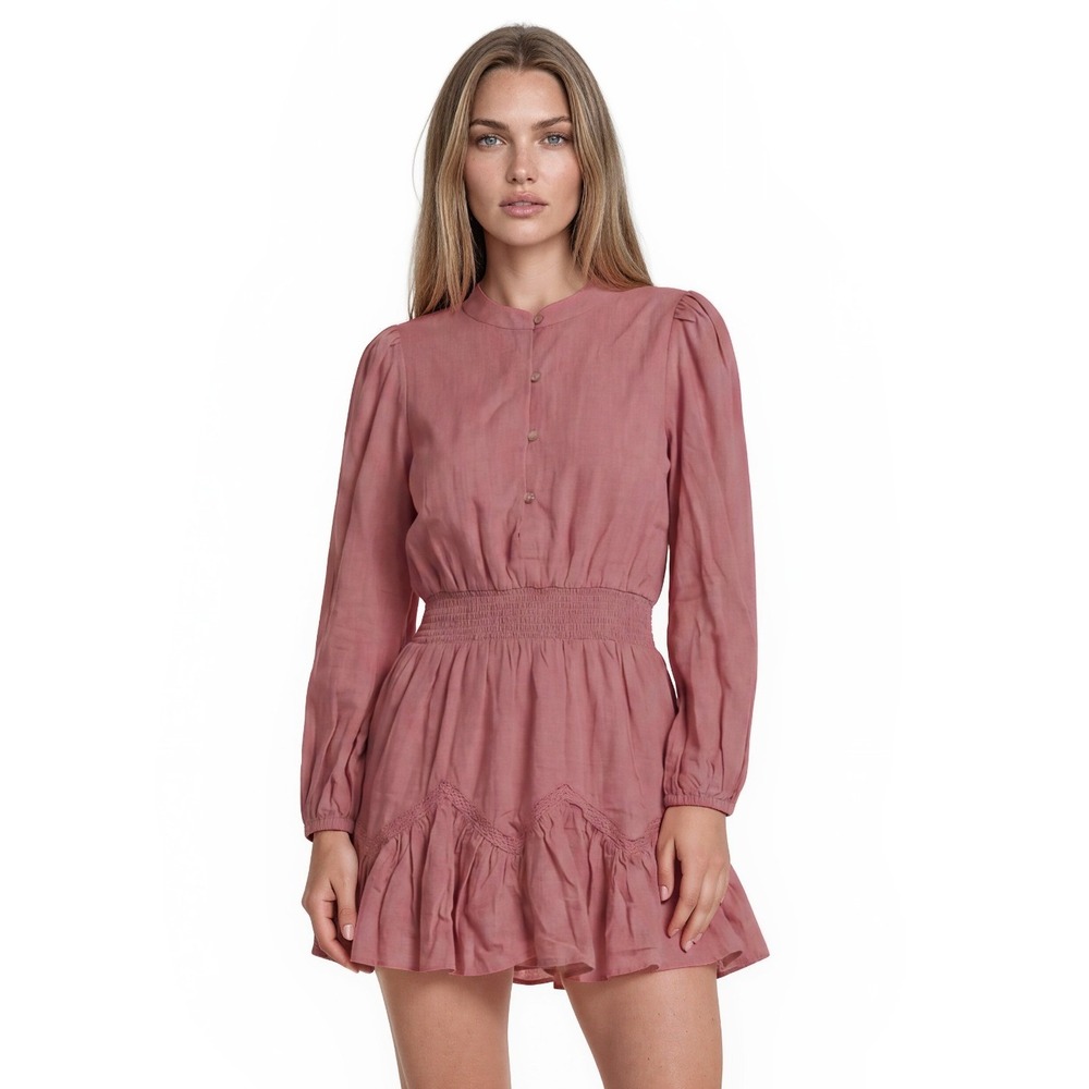 NWT Steve Madden 100% Cotton Mini Dress Women's Size Small Rose Mauve Smocked